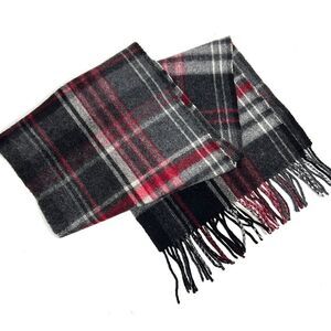 V. FRAAS Wool Cashmere Blend Gray Red Plaid Scarf Unisex